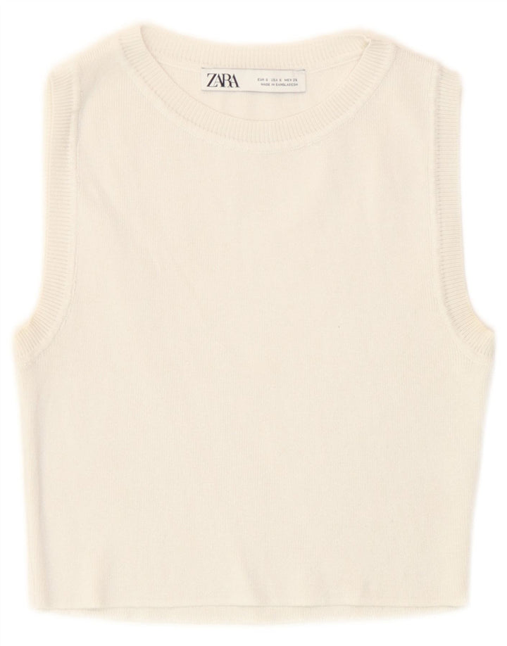 Zara Womens Crop Vest Tank Top UK 8 Small Off White