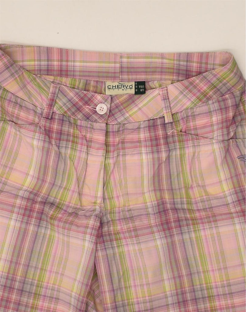 CHERVO Womens Straight Cropped Trousers US 8 Medium W28 L24 Pink Check | Vintage Chervo | Thrift | Second-Hand Chervo | Used Clothing | Messina Hembry 