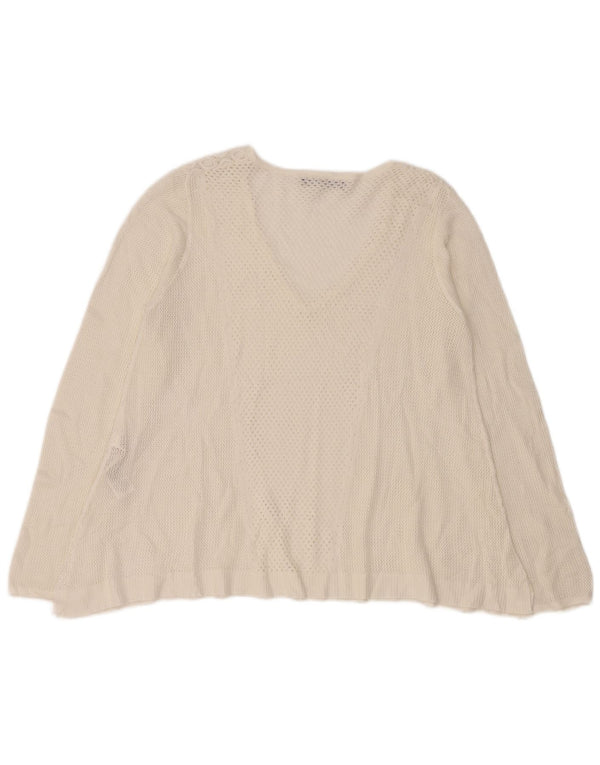 Marks & Spencer Womens V-Neck Jumper Sweater UK 14 Large White Viscose