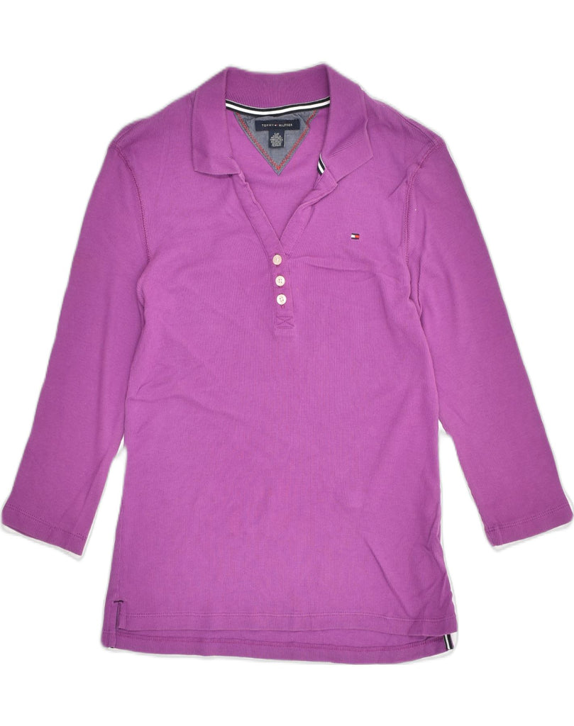 TOMMY HILFIGER Womens 3/4 Sleeve Polo Shirt UK 8 Small Purple Cotton | Vintage Tommy Hilfiger | Thrift | Second-Hand Tommy Hilfiger | Used Clothing | Messina Hembry 