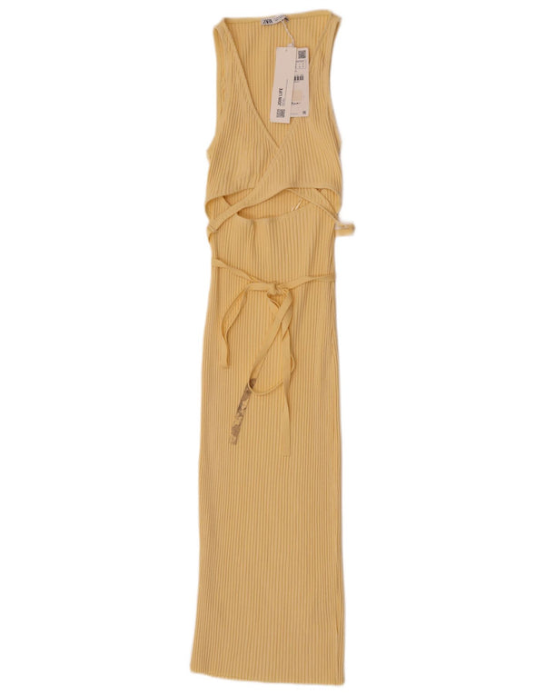 Zara Womens Sleeveless Maxi Dress UK 8 Small Yellow Cotton