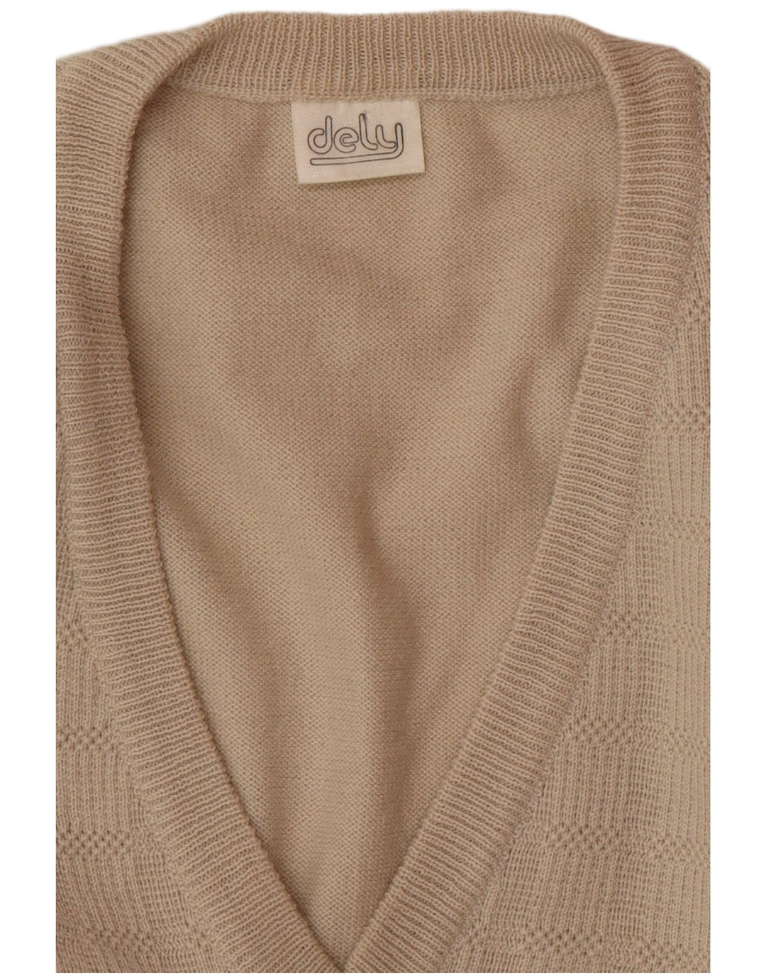 VINTAGE Mens V-Neck Jumper Sweater Large Beige Wool