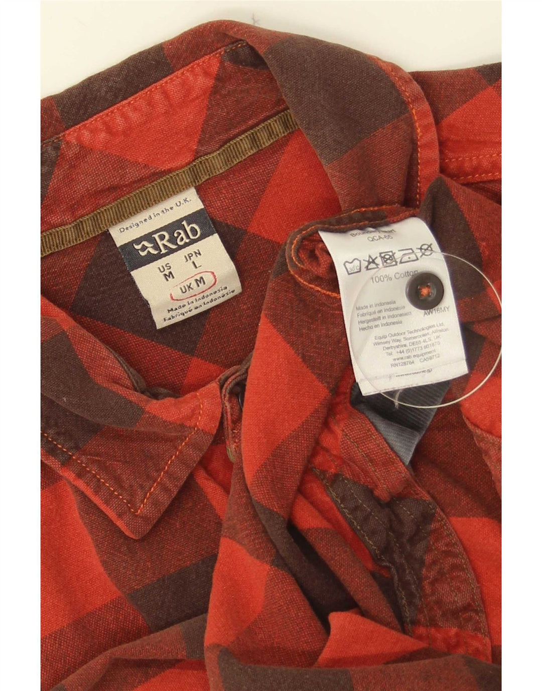 Rab Mens Flannel Shirt Medium Red Gingham Cotton