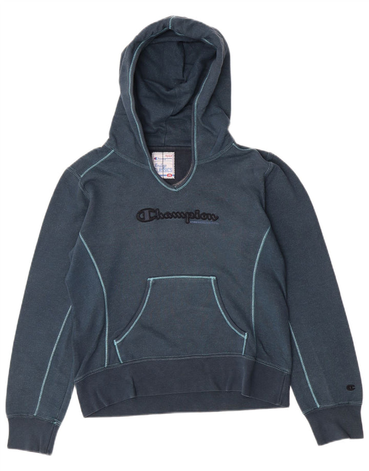 Champion Womens Heritage Classics Graphic Hoodie Jumper UK 12 Medium Blue