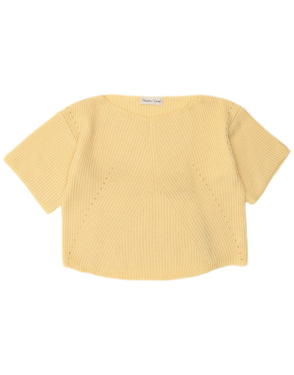 Vintage Womens Crop Boat Neck Jumper Sweater UK 14 Medium Yellow