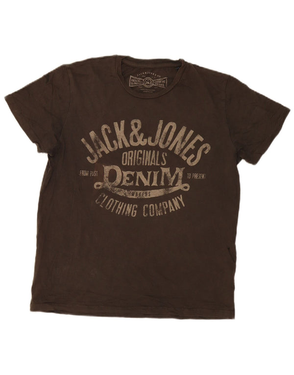 Jack & Jones Mens Graphic T-Shirt Top Small Khaki Cotton