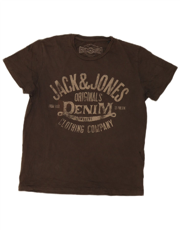 Jack & Jones Mens Graphic T-Shirt Top Small Khaki Cotton