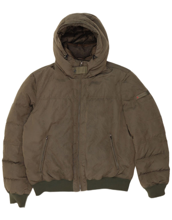 PEUTEREY Mens Hooded Padded Jacket UK 46 3XL Khaki Polyester