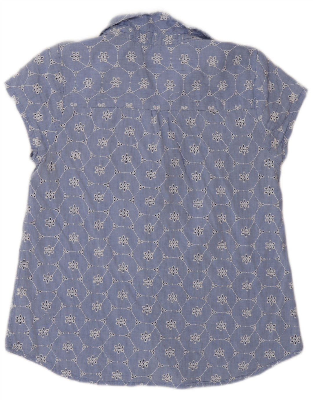 White Stuff Womens Short Sleeve Shirt UK 12 Medium Blue Floral Cotton
