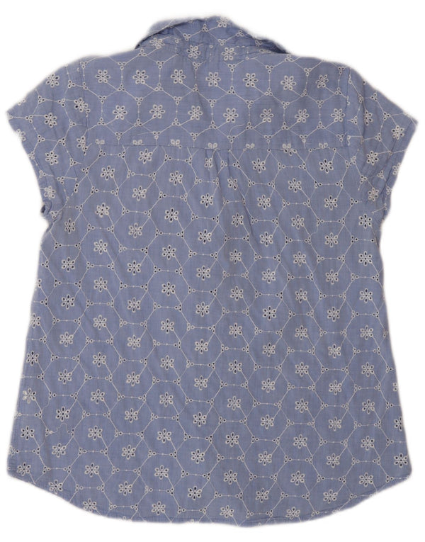 White Stuff Womens Short Sleeve Shirt UK 12 Medium Blue Floral Cotton