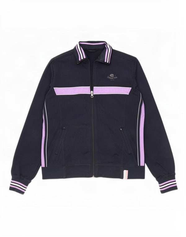 Champion Womens Tracksuit Top Jacket UK 14 Medium Navy Blue Colourblock