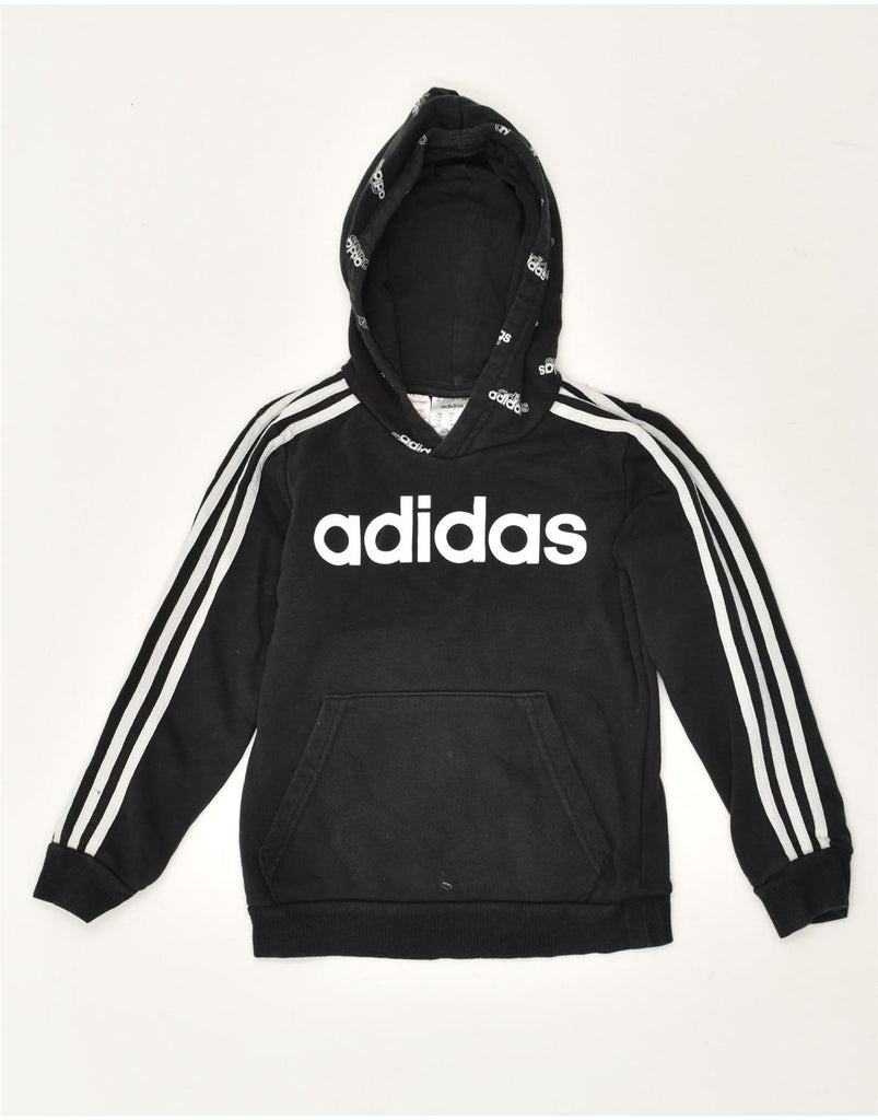 ADIDAS Boys Graphic Hoodie Jumper 7-8 Years Black Cotton | Vintage Adidas | Thrift | Second-Hand Adidas | Used Clothing | Messina Hembry 