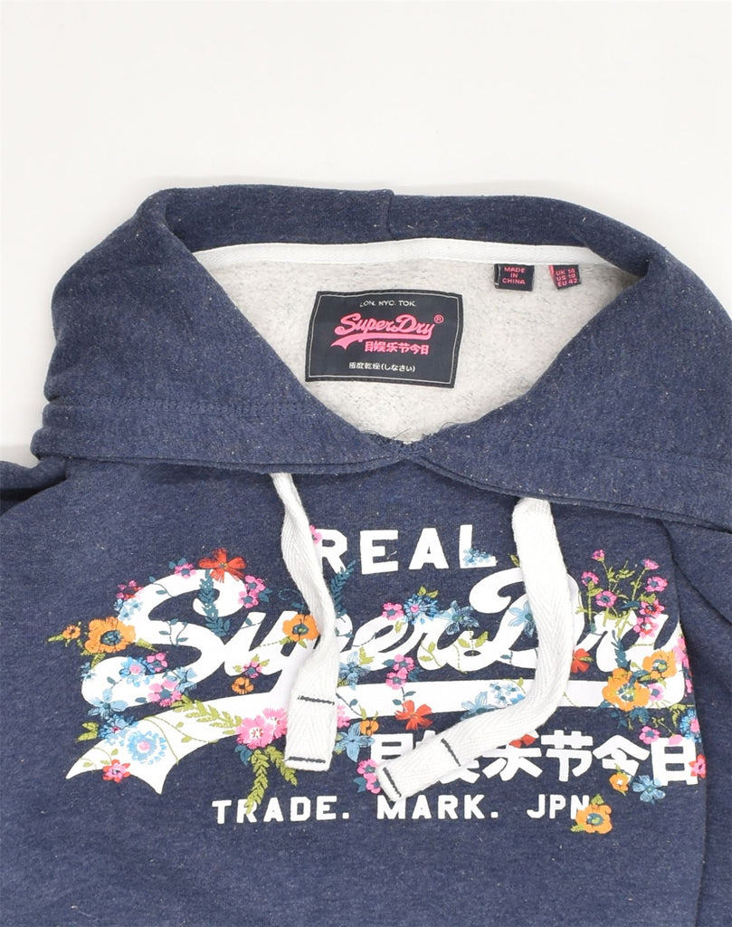 SUPERDRY Womens Graphic Hoodie Jumper UK 14 Large  Navy Blue Cotton | Vintage Superdry | Thrift | Second-Hand Superdry | Used Clothing | Messina Hembry 