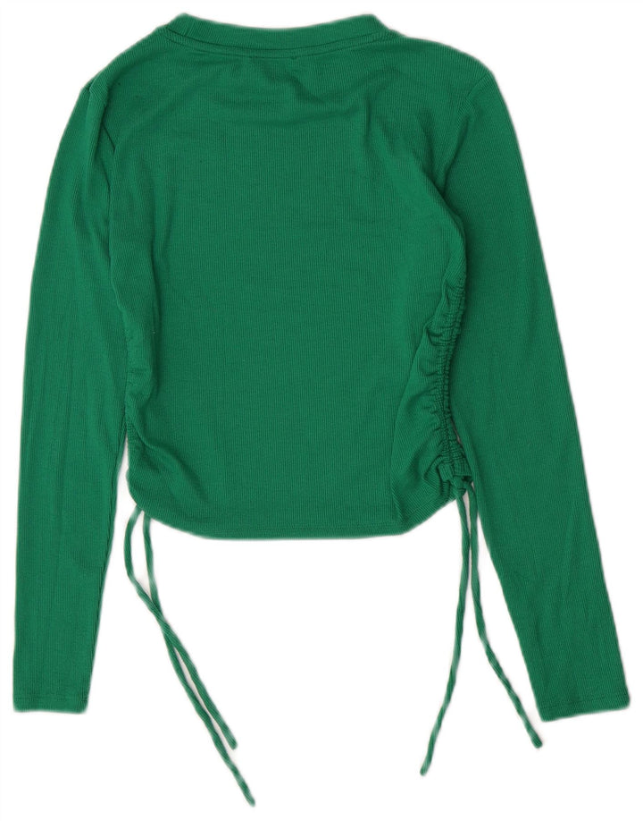 Zara Womens Crop Top Long Sleeve UK 14 Large Green