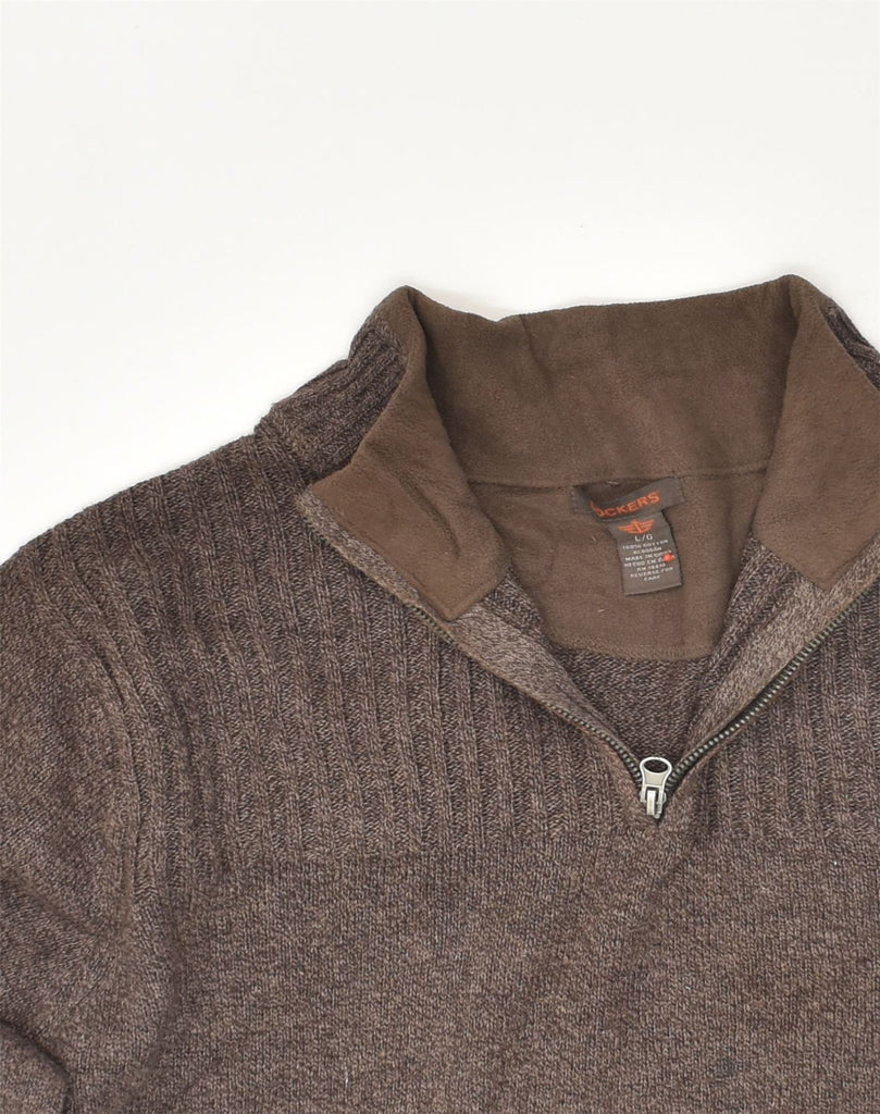 DOCKERS Mens Zip Neck Jumper Sweater Large Brown Cotton | Vintage Dockers | Thrift | Second-Hand Dockers | Used Clothing | Messina Hembry 