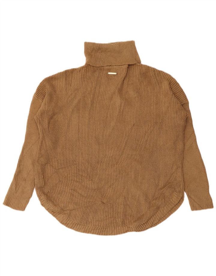 MICHAEL KORS Womens Roll Neck Jumper Sweater UK 12 Medium Beige Cotton