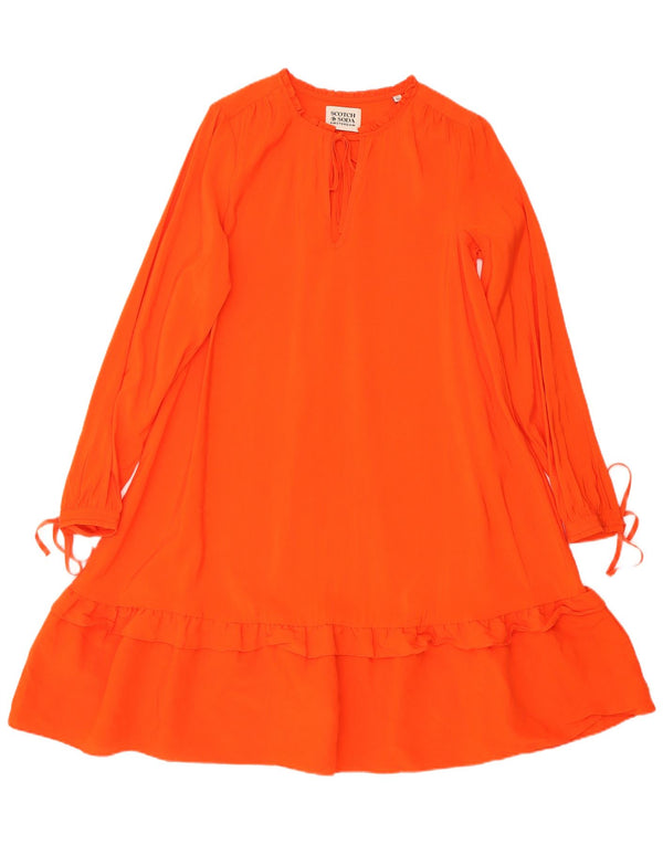 Scotch & Soda Womens Long Sleeve Ruffle A-Line Dress UK 6 XS Orange Viscose