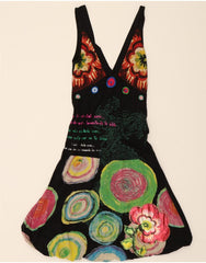 DESIGUAL Womens Graphic Sleeveless A-Line Dress UK 4 XS Black Floral