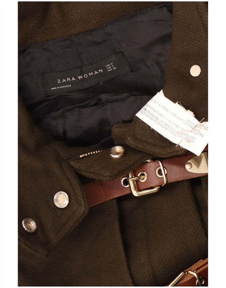 Zara Womens Hooded Windbreaker Jacket UK 14 Medium Khaki Wool