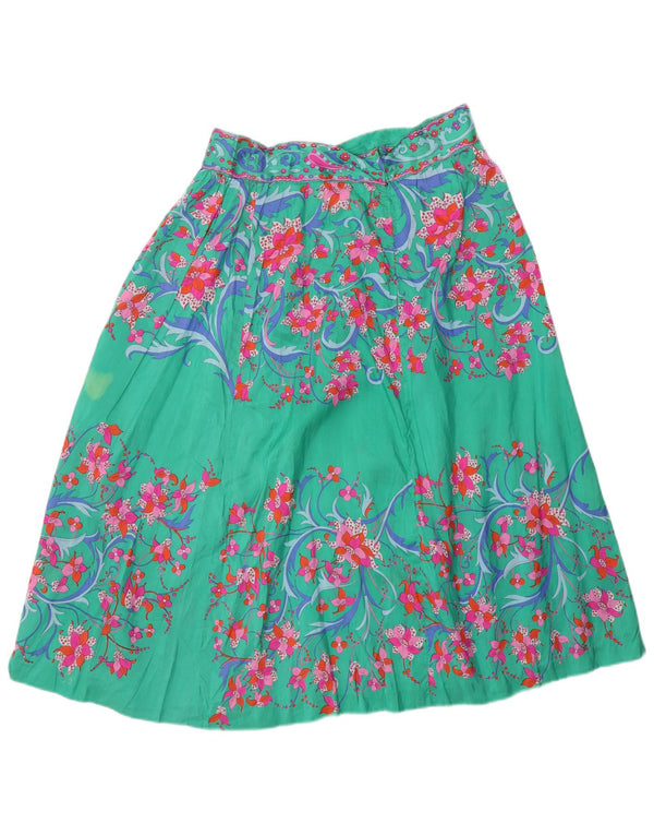 Vintage Womens Flared Skirt W28 Medium Green Floral