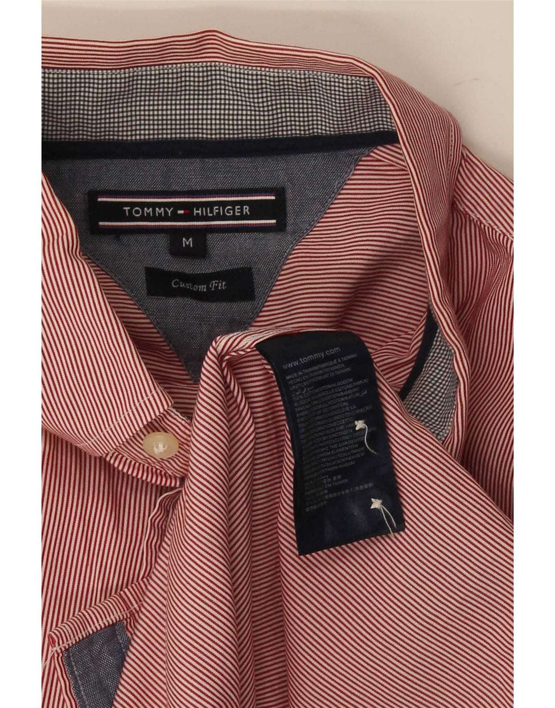Tommy Hilfiger Mens Custom Fit Shirt Medium Red Pinstripe Cotton