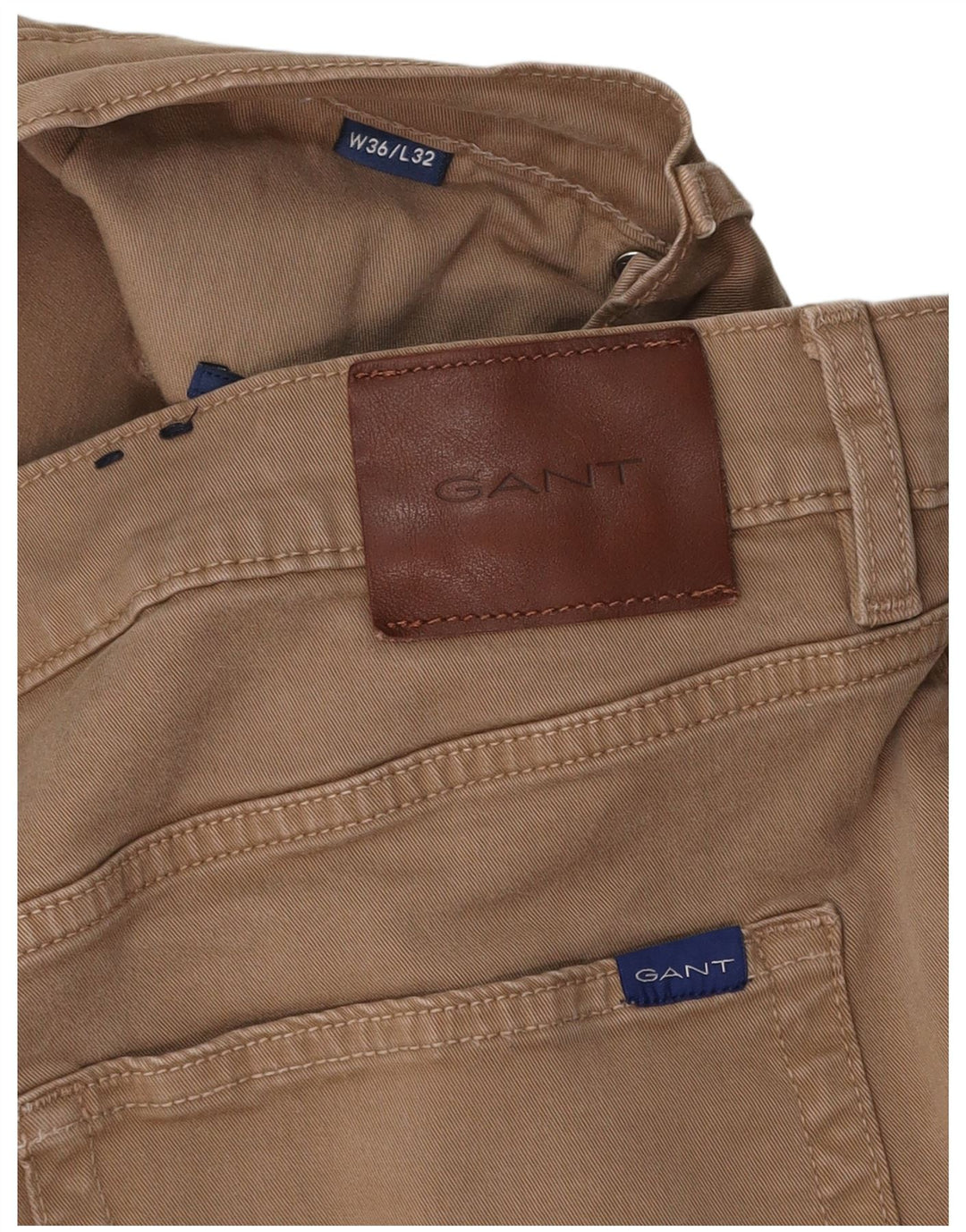 GANT Mens Slim Casual Trousers W36 L32  Beige Cotton