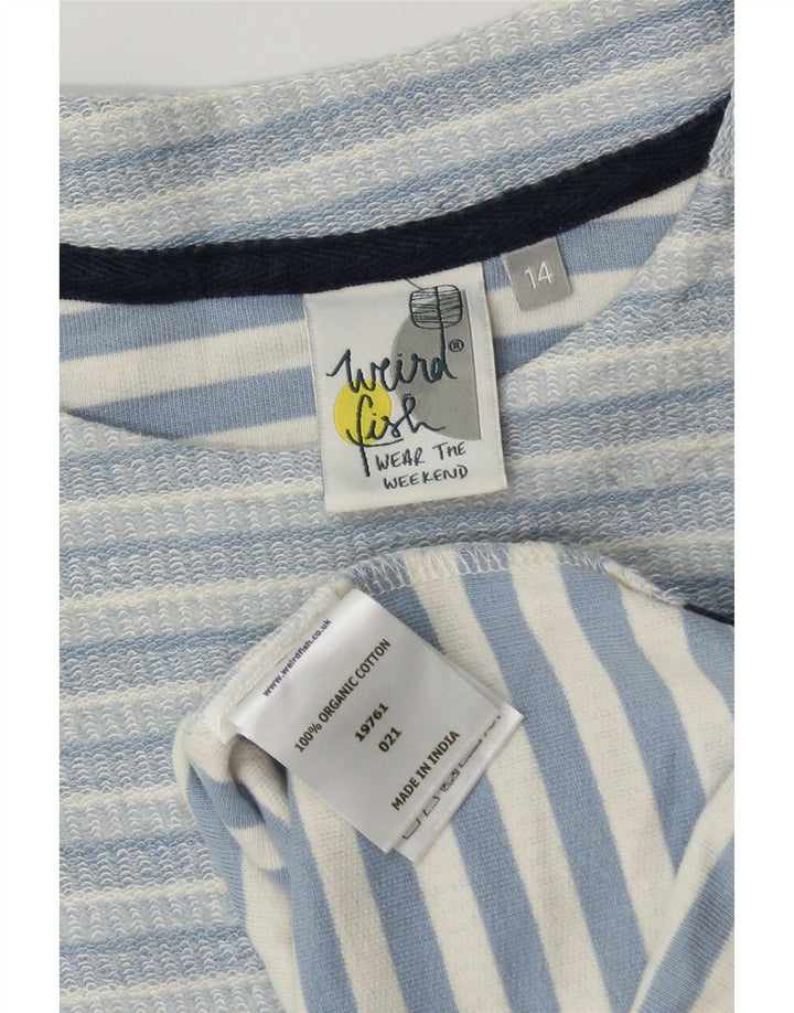 Weird Fish Womens Sweatshirt Jumper UK 14 Large Blue Striped Cotton