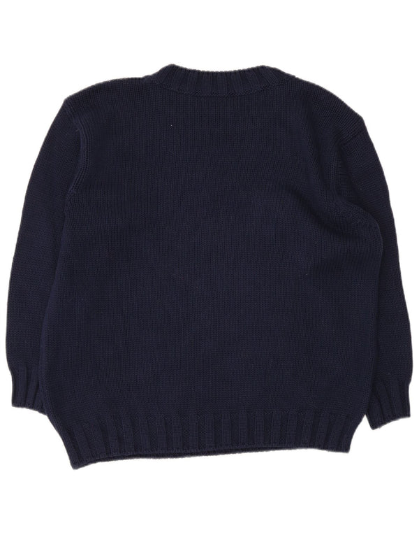 Benetton Womens Crew Neck Jumper Sweater IT 42 Medium Navy Blue Floral