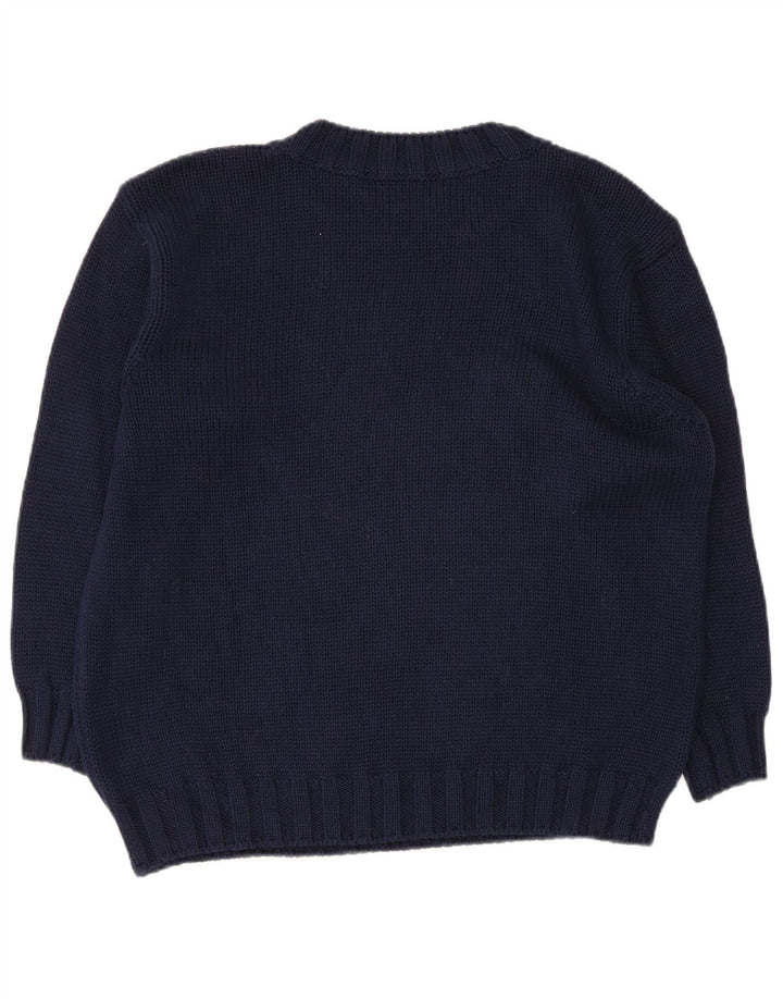 Benetton Womens Crew Neck Jumper Sweater IT 42 Medium Navy Blue Floral