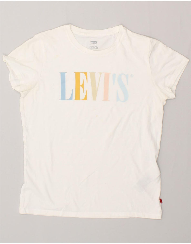 LEVI'S Womens Graphic T-Shirt Top UK 10 Small White Cotton | Vintage Levi's | Thrift | Second-Hand Levi's | Used Clothing | Messina Hembry 