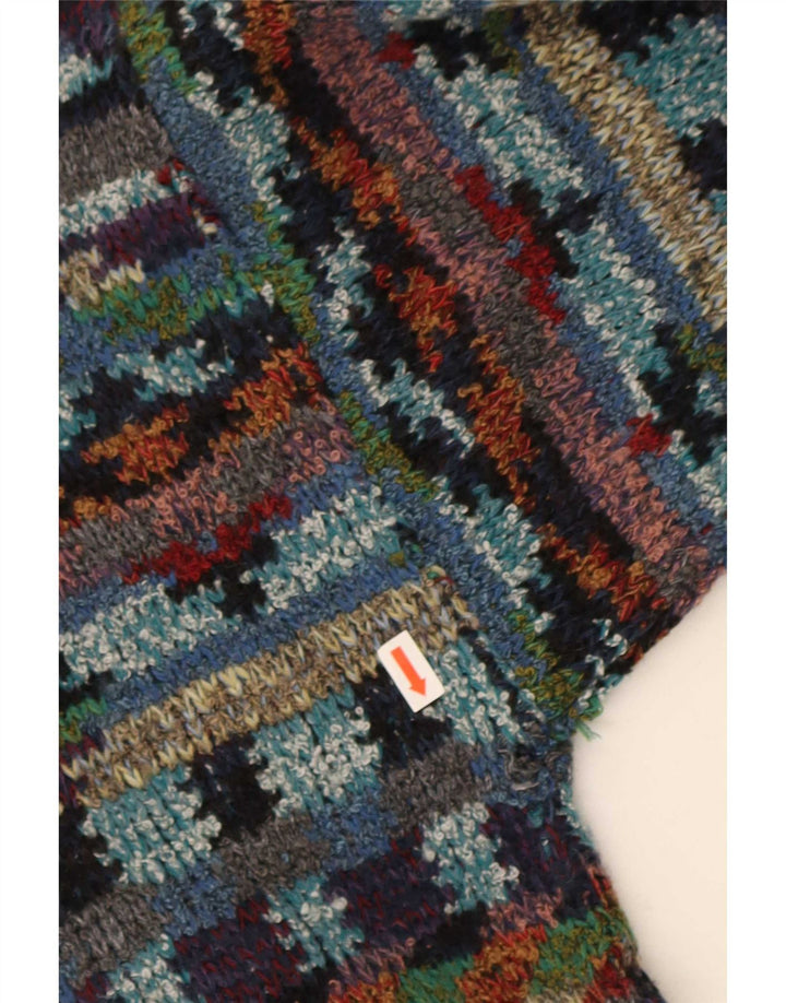 Vintage Mens V-Neck Jumper Sweater Medium Multicoloured Geometric Wool