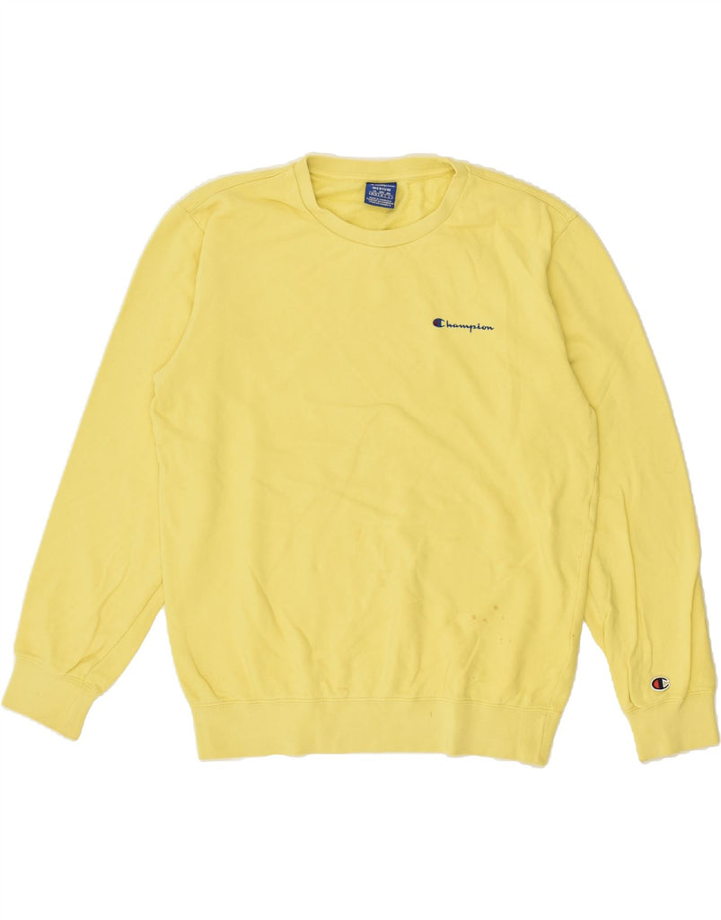 CHAMPION Mens Sweatshirt Jumper Medium Yellow Cotton | Vintage Champion | Thrift | Second-Hand Champion | Used Clothing | Messina Hembry 