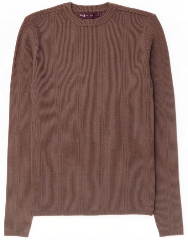Marks & Spencer Womens Crew Neck Jumper Sweater UK 12 Medium Khaki Viscose
