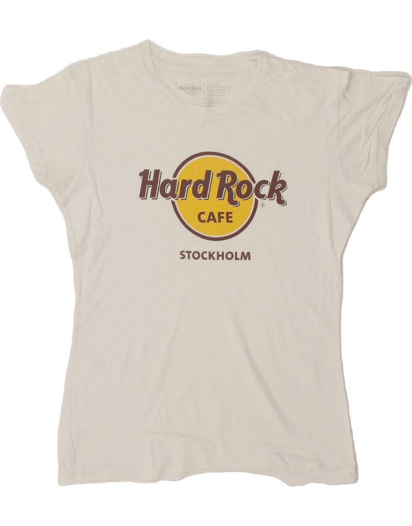 HARD ROCK CAFE Womens Stockholm Graphic T-Shirt Top UK 10 Small White | Vintage Hard Rock Cafe | Thrift | Second-Hand Hard Rock Cafe | Used Clothing | Messina Hembry 