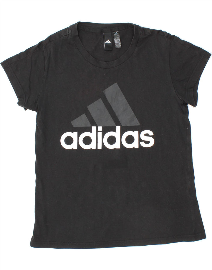 ADIDAS Womens Graphic T-Shirt Top UK 12/14 Medium Black Vintage Adidas and Second-Hand Adidas from Messina Hembry 