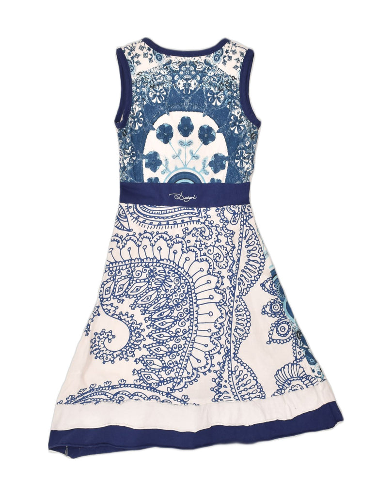 DESIGUAL Womens Sleeveless A-Line Dress UK 4 XS Blue Floral Cotton | Vintage Desigual | Thrift | Second-Hand Desigual | Used Clothing | Messina Hembry 