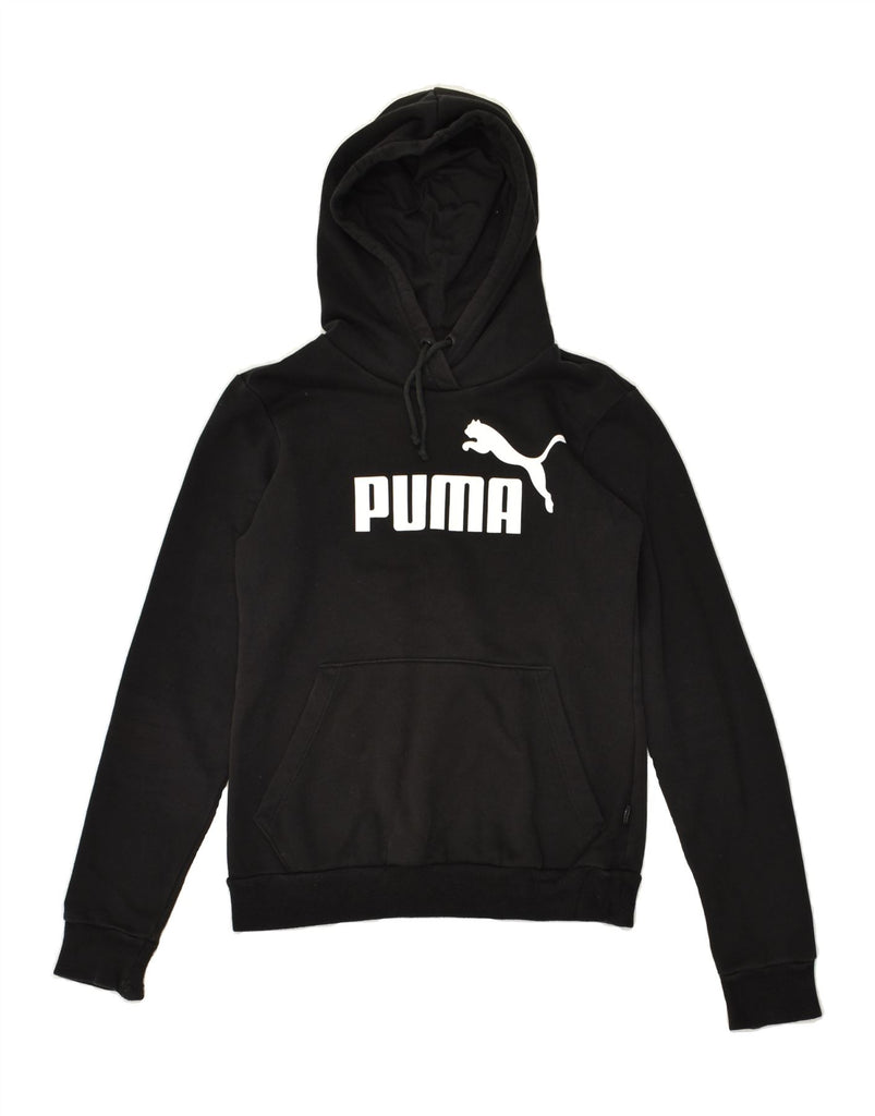 PUMA Womens Graphic Hoodie Jumper UK 8 Small  Black Polyester | Vintage Puma | Thrift | Second-Hand Puma | Used Clothing | Messina Hembry 