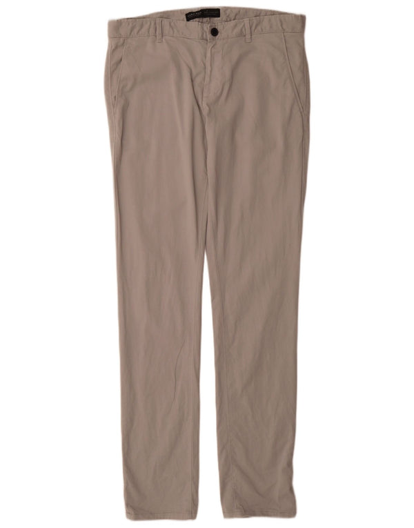 Zara Mens Slim Chino Trousers EU 42Large W32 L35 Grey Cotton