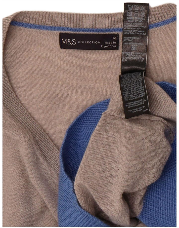 Marks & Spencer Womens V-Neck Jumper Sweater UK 14 Medium Grey Colourblock