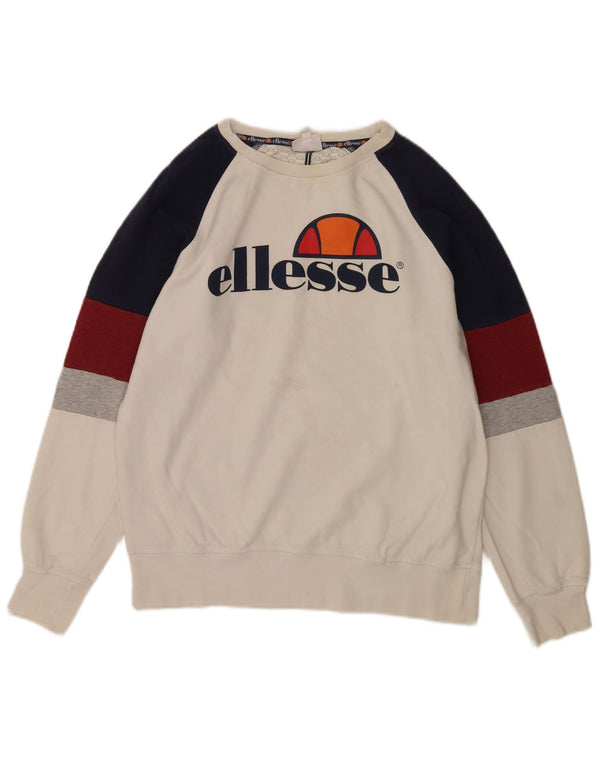 Ellesse Mens Graphic Sweatshirt Jumper Small White Colourblock Cotton
