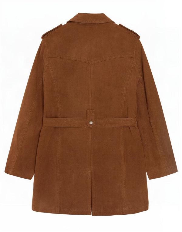 Ambria Womens Military Suede Overcoat IT 46 Large Brown Leather