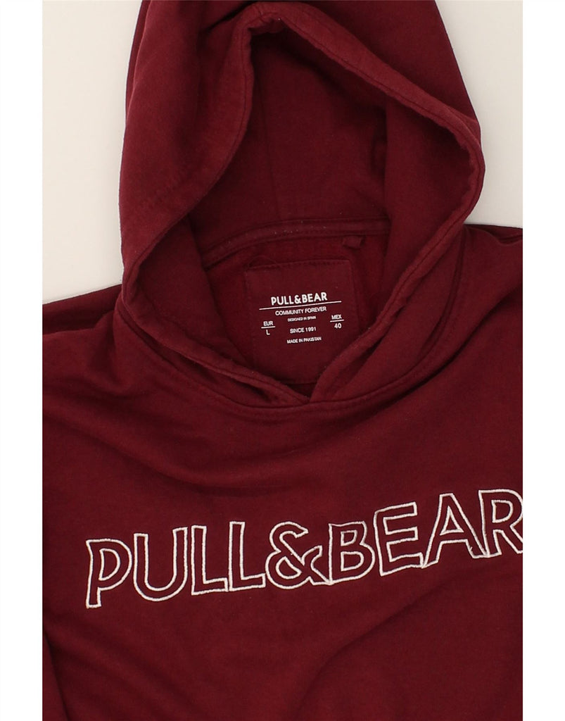 PULL & BEAR Mens Graphic Hoodie Jumper Large Burgundy Cotton | Vintage Pull & Bear | Thrift | Second-Hand Pull & Bear | Used Clothing | Messina Hembry 