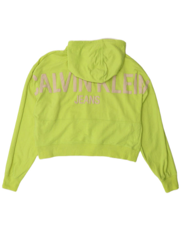 Calvin Klein Jeans Womens Crop Graphic Hoodie Jumper UK 14 Medium Green