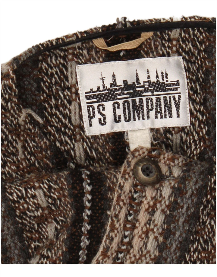 PS Company Mens Cardigan Sweater Medium Brown Striped Wool
