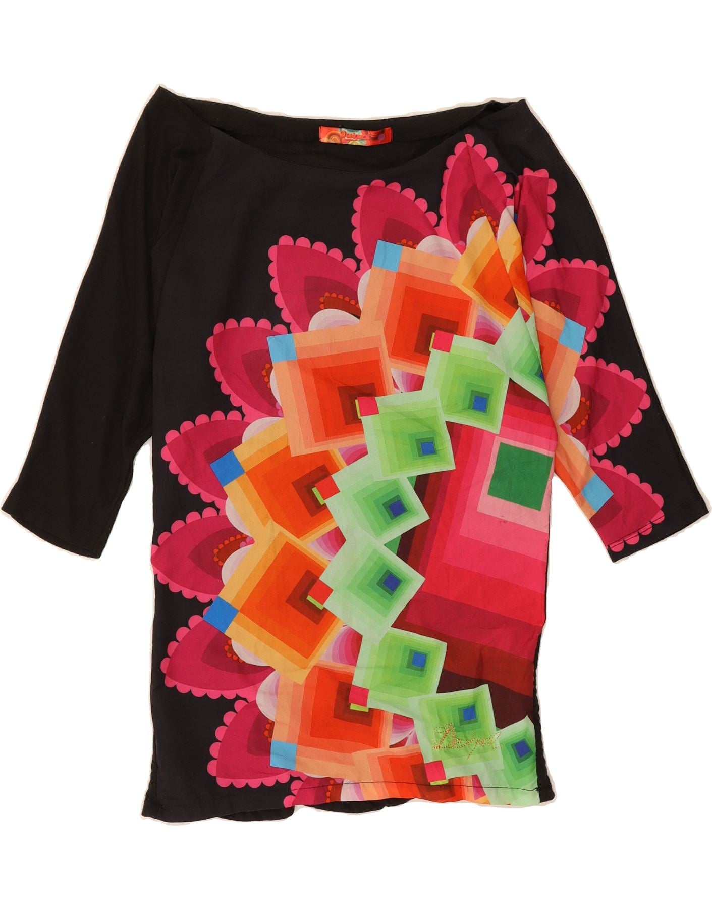 DESIGUAL Womens Oversized Off Shoulder Top UK XS Black Geometric