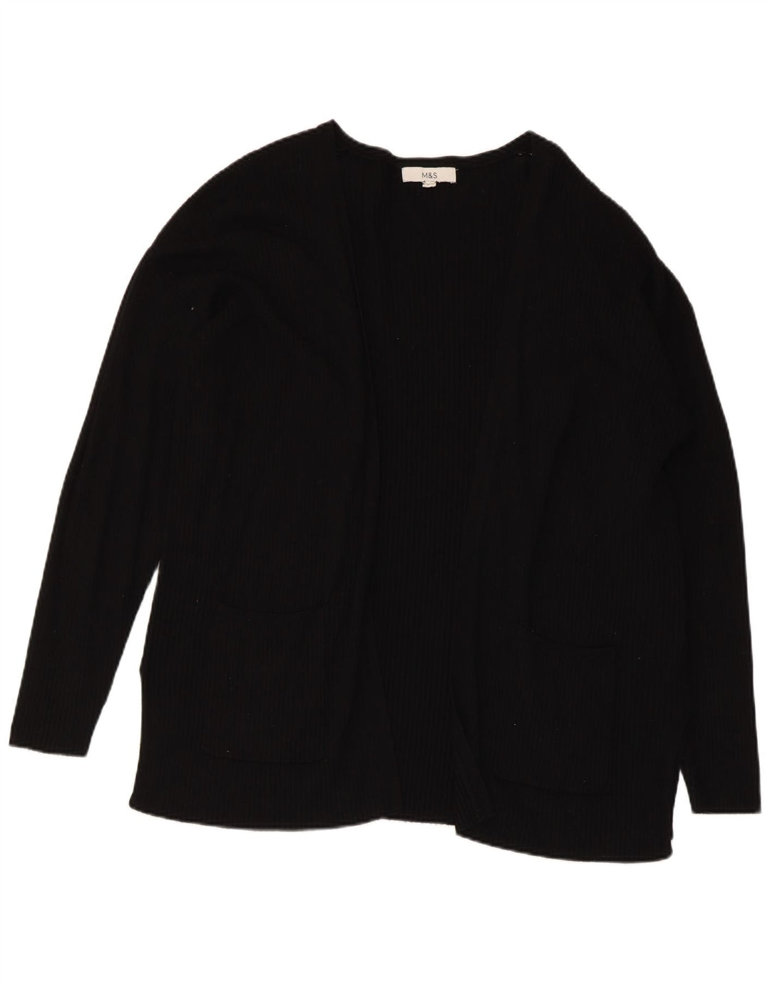 Marks & Spencer Womens Open Cardigan Sweater UK 16 Large Black Viscose