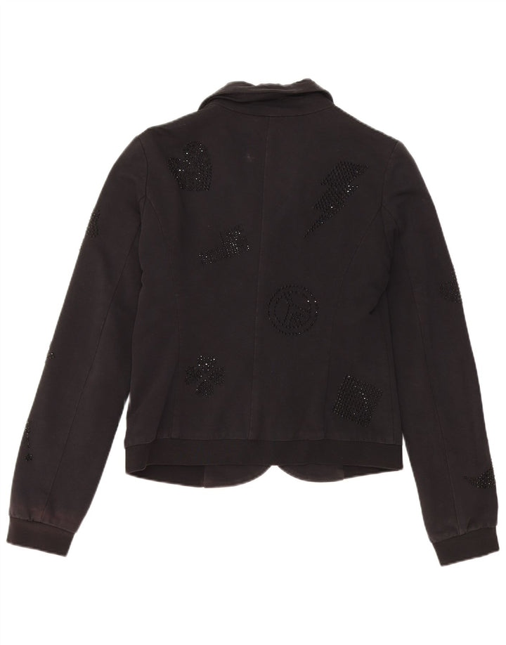 Moschino Womens Crop Graphic 3 Button Blazer Jacket UK 10 Small Black