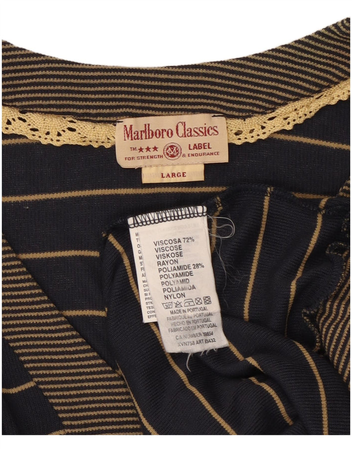 Marlboro Classics Womens Longline Blouse Top UK 16 Large Navy Blue Striped