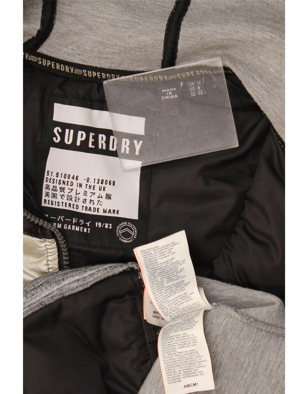 Superdry Womens Hooded Padded Jacket UK 12 Medium  Grey Colourblock Nylon