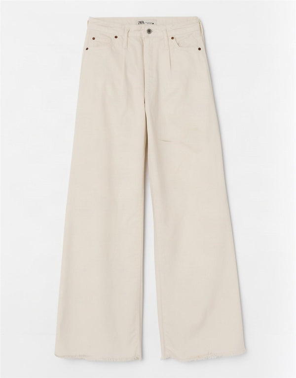 Zara Womens Wide Leg Jeans EU 34 2XS W24 L31 White Cotton